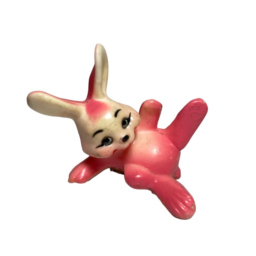 VTG 50s Anthropomorphic Naughty Spread Legs Pink Bunny Figure Cake Floral Topper